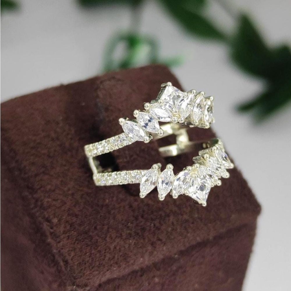 Elegant Sterling Silver Marquise Crystal Open Band Ring (Ring Enhancer)